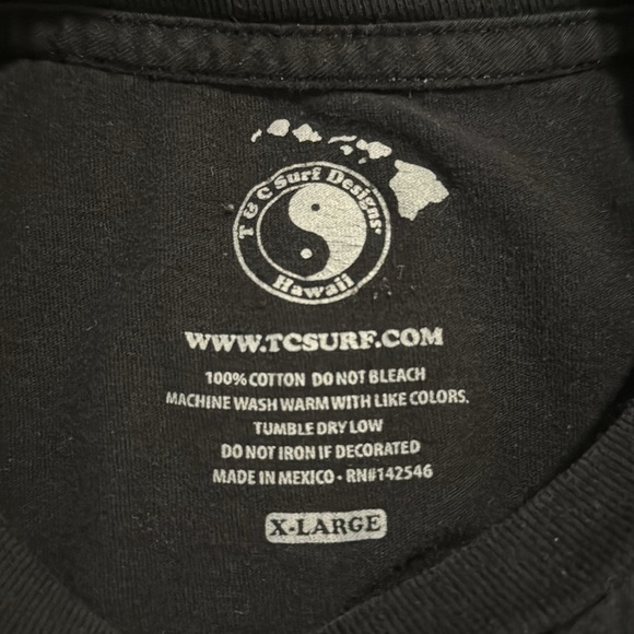 T&C Surf North Shore Haleiwa Crewneck Graphic Tee Black White Short Sleeve-XL - Picture 6 of 6